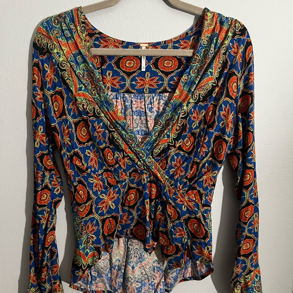 Free People Multicolor Floral Long Sleeve Blouse